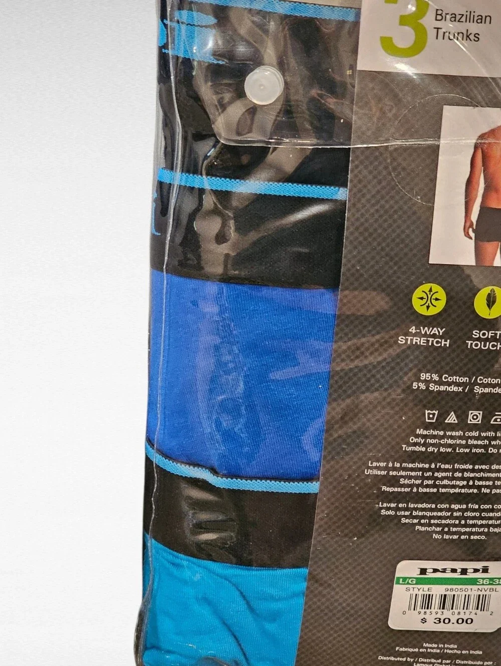 Papi Stretch Brazilian Trunks Blue Size Large